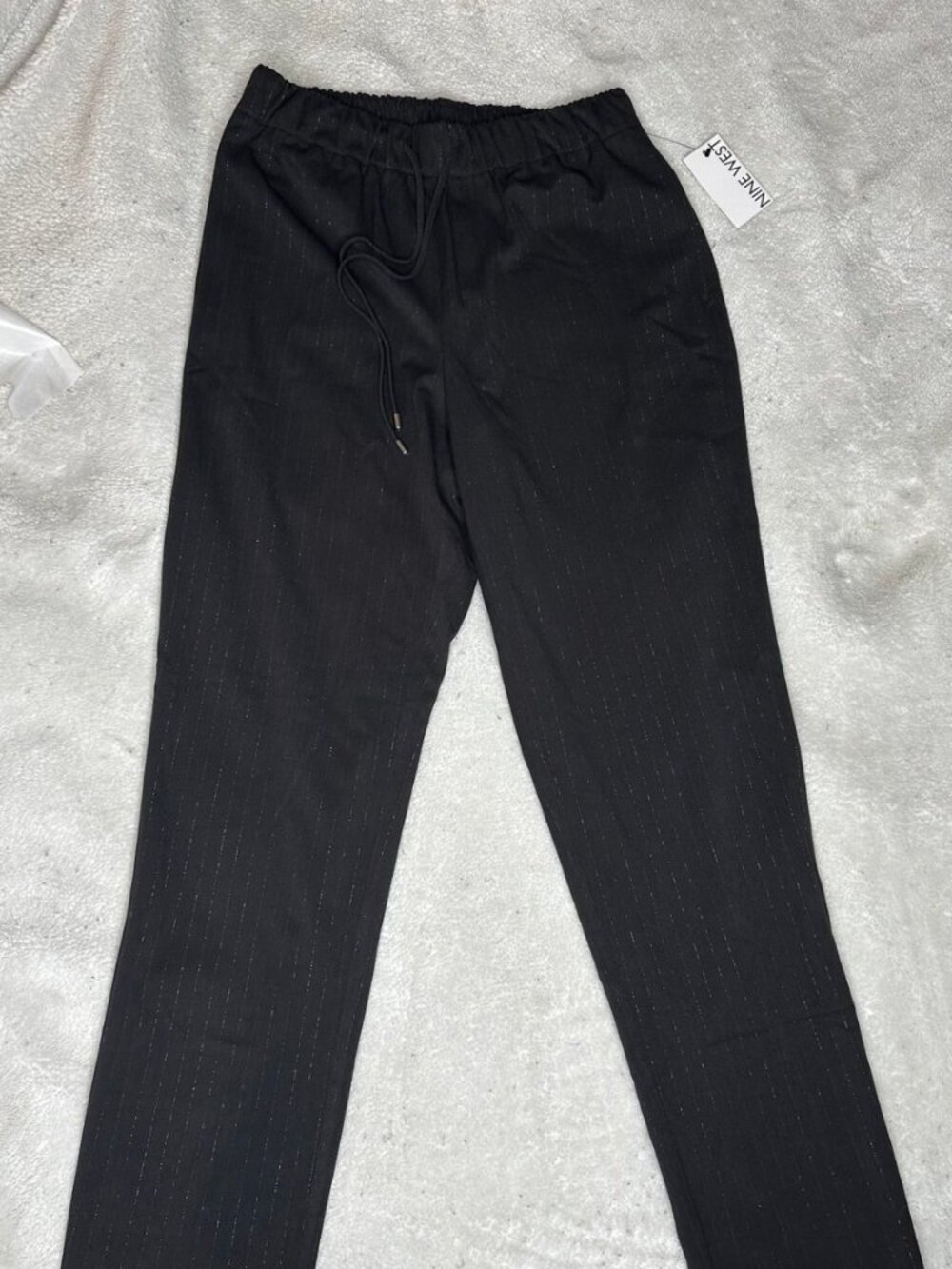 Nine West Black Pinstripe Pull-On Pants Size Small Long NWT